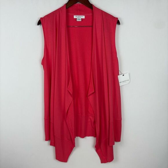 Liz Claiborne Jackets & Blazers - NWT Liz Claiborne Weekend Tropical Sunset Paradise Pink Open Front Cardigan Vest